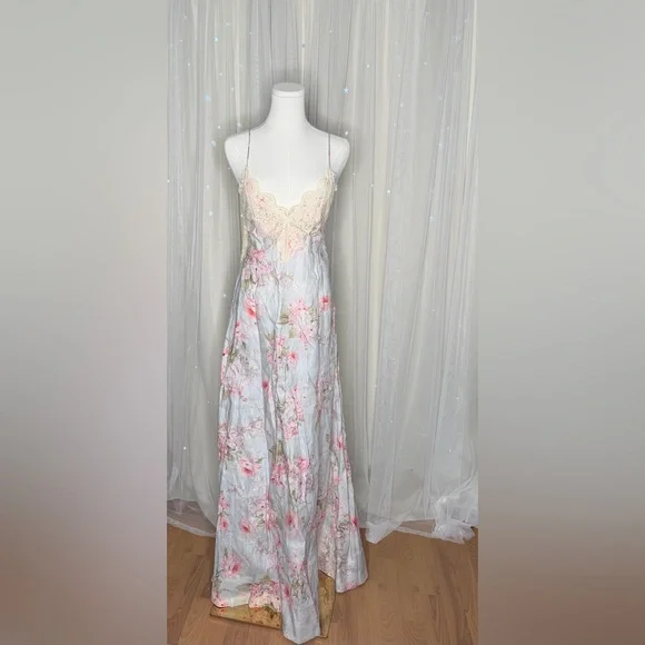 chinese dress ladies Zimmermann Halliday Scallop Midi Dress in Cream Watercolour Floral Siz